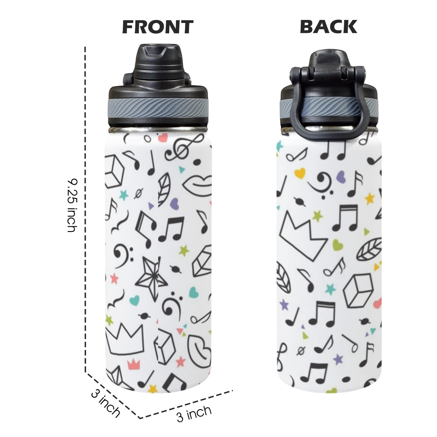 Music Time - Insulated Water Bottle with Dual-Use Lid (18oz)