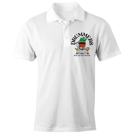 Drummers Plant The Beat - Chad S/S Polo Shirt, Printed White Polo Shirt Music Plants