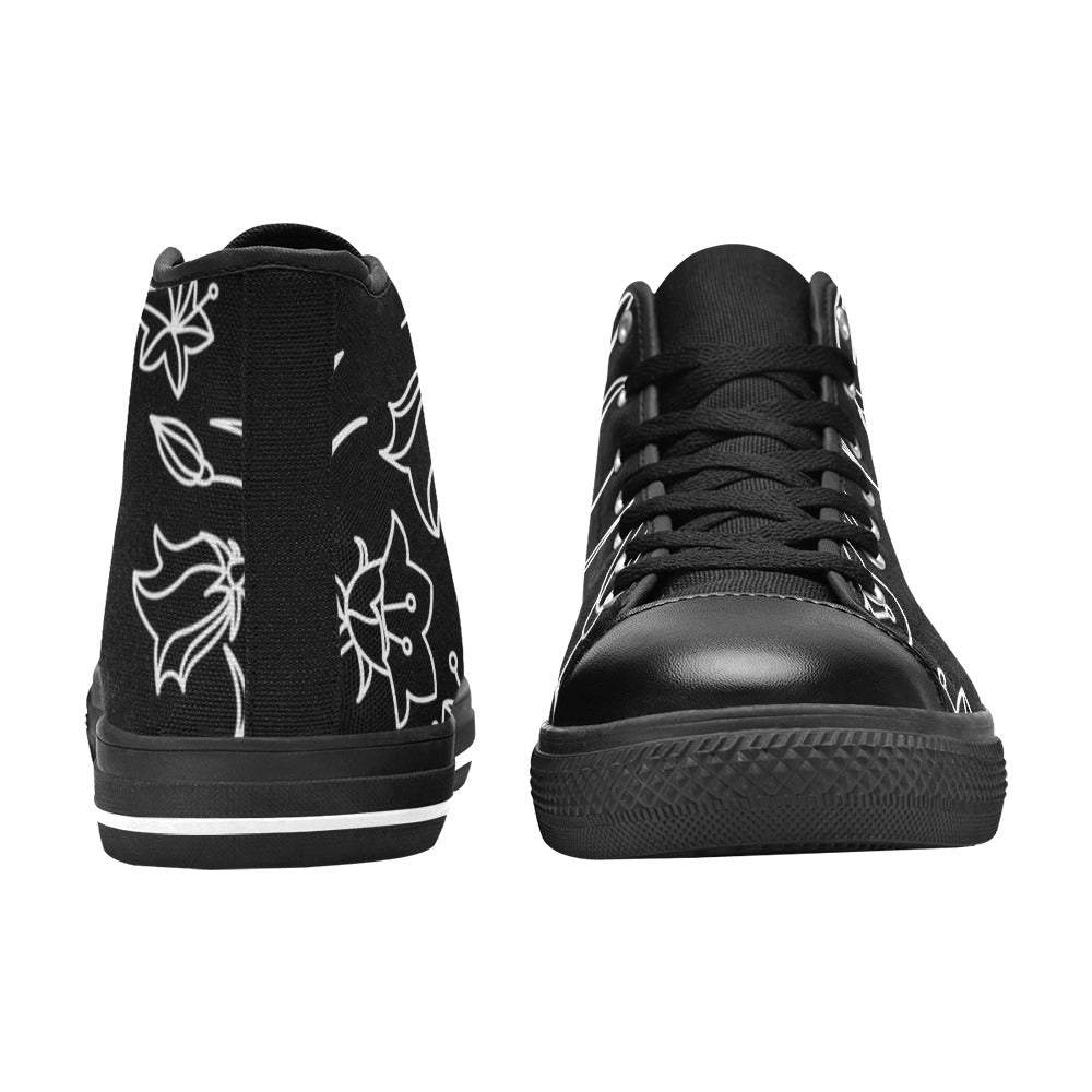 Black And White Floral - Men's High Top Canvas Shoes