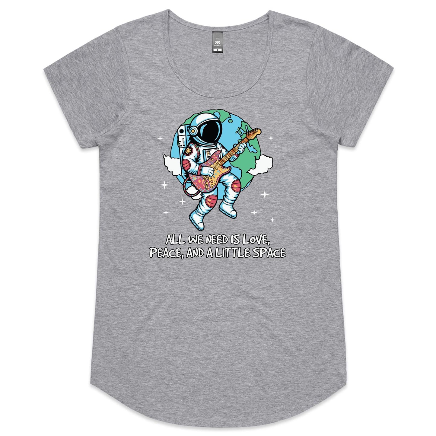 Astronaut, All We Need Is Love, Peace And A Little Space - Womens Scoop Neck T-Shirt