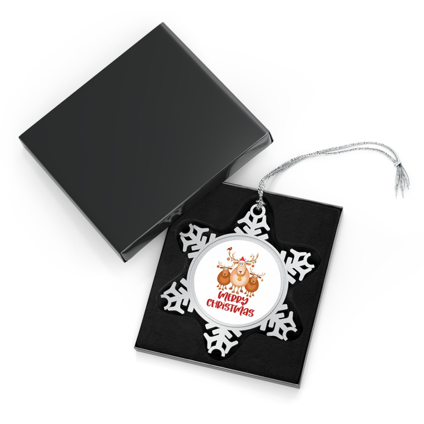 Reindeer, Merry Christmas - Pewter Snowflake Ornament