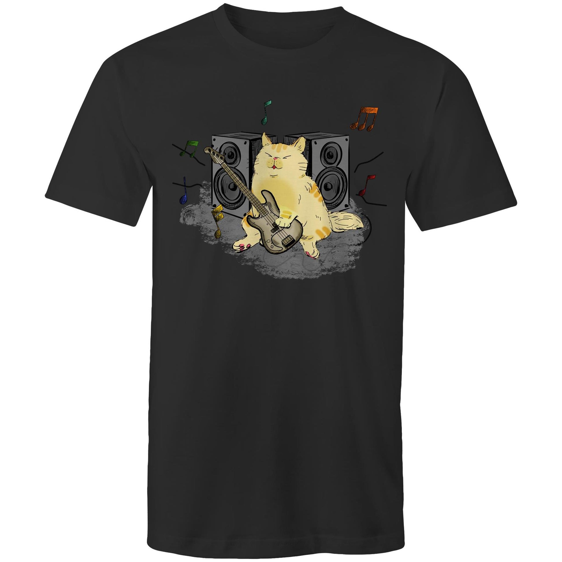 Cat Bass Player - Mens T-Shirt Black Mens T-shirt animal Music