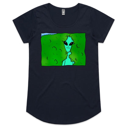 Alien Backing Into Hedge Meme - Womens Scoop Neck T-Shirt Navy Womens Scoop Neck T-shirt Funny Sci Fi