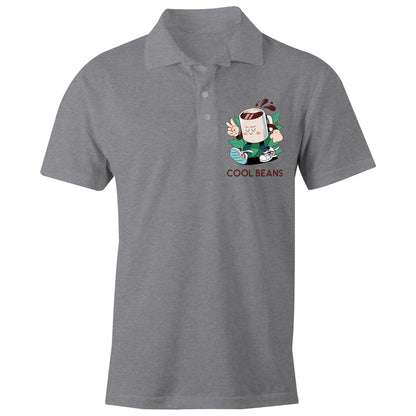 Cool Beans - Chad S/S Polo Shirt, Printed Grey Marle Polo Shirt Coffee Retro