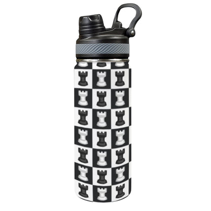 Chess Black And White - Insulated Water Bottle with Dual-Use Lid (18oz) Insulated Water Bottle with Dual-Use Lid (18oz) Chess Games Printed Offshore