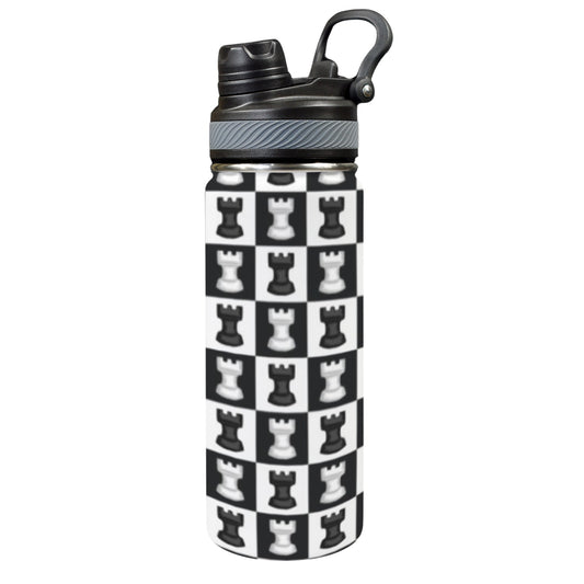 Chess Black And White - Insulated Water Bottle with Dual-Use Lid (18oz)