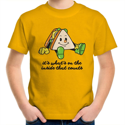 Sandwich, It's What's On The Inside That Counts - Kids Youth T-Shirt Gold Kids Youth T-shirt Food Motivation