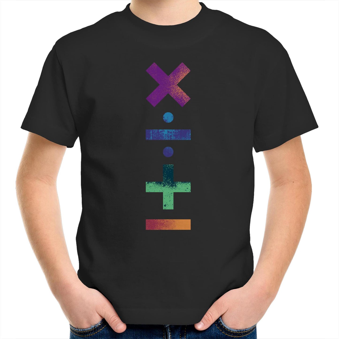 Maths Symbols - Kids Youth T-Shirt Black Kids Youth T-shirt Maths Printed In Australia