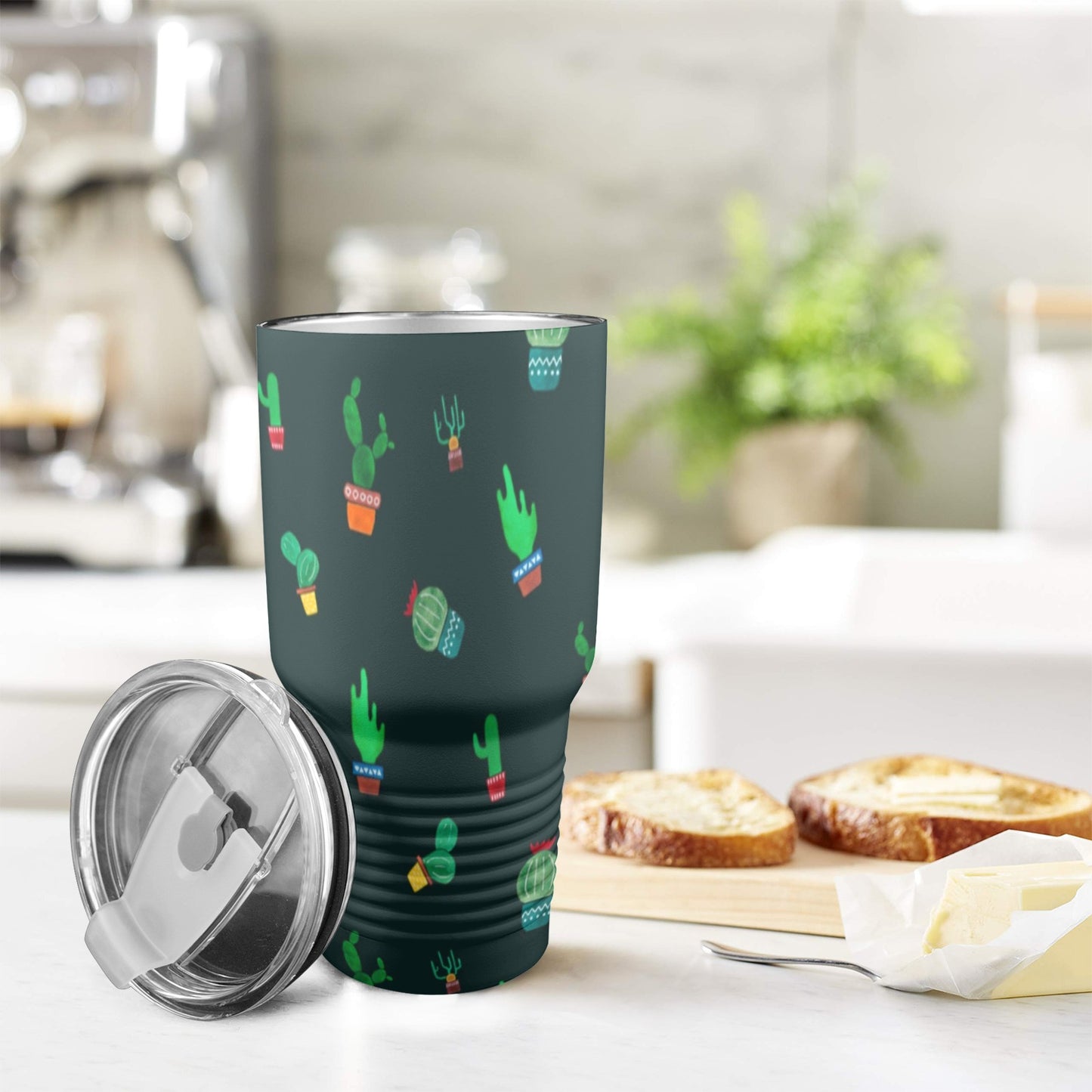 Cactus On Black - 30oz Insulated Stainless Steel Mobile Tumbler