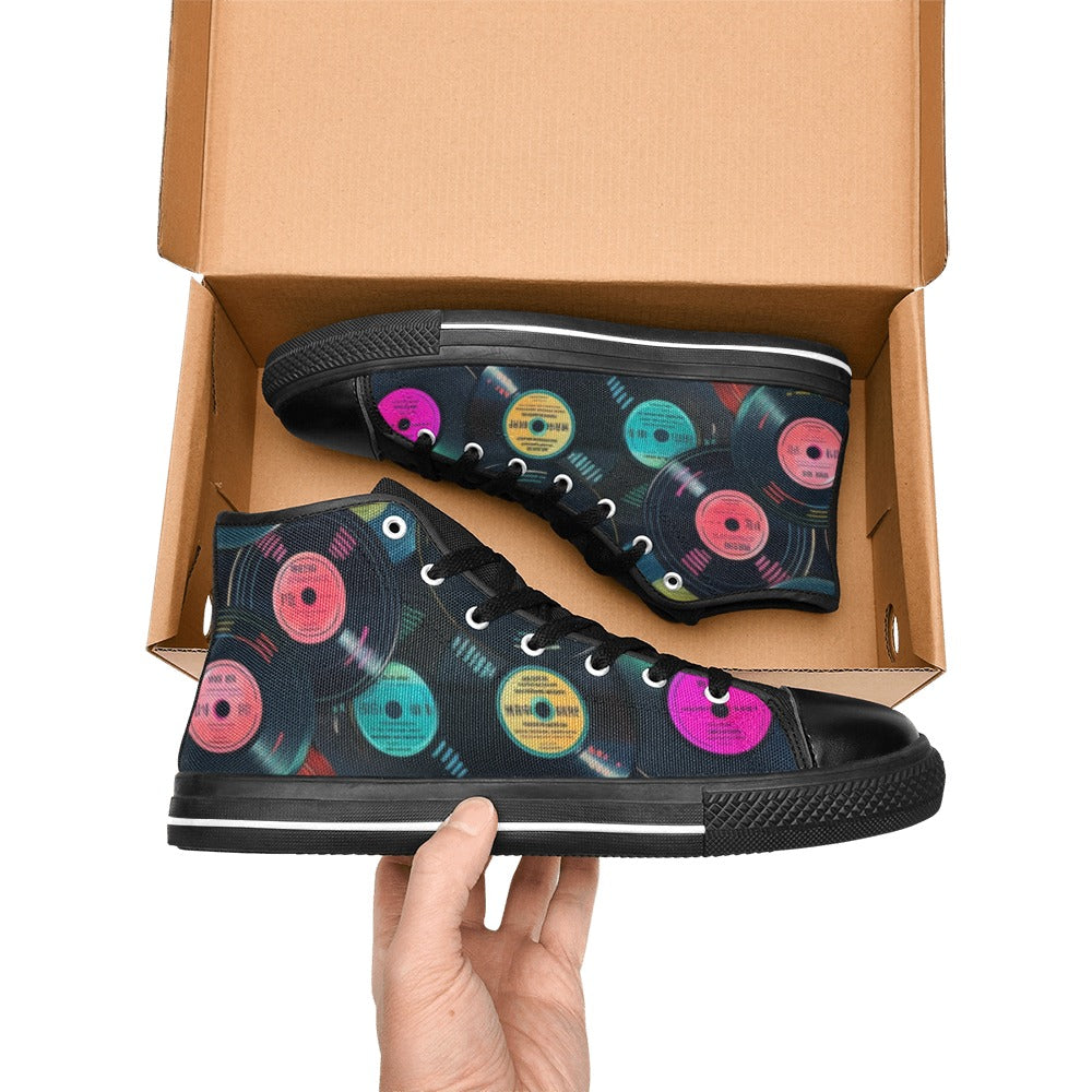 Retro Vinyl Records - Women's High Top Canvas Shoes