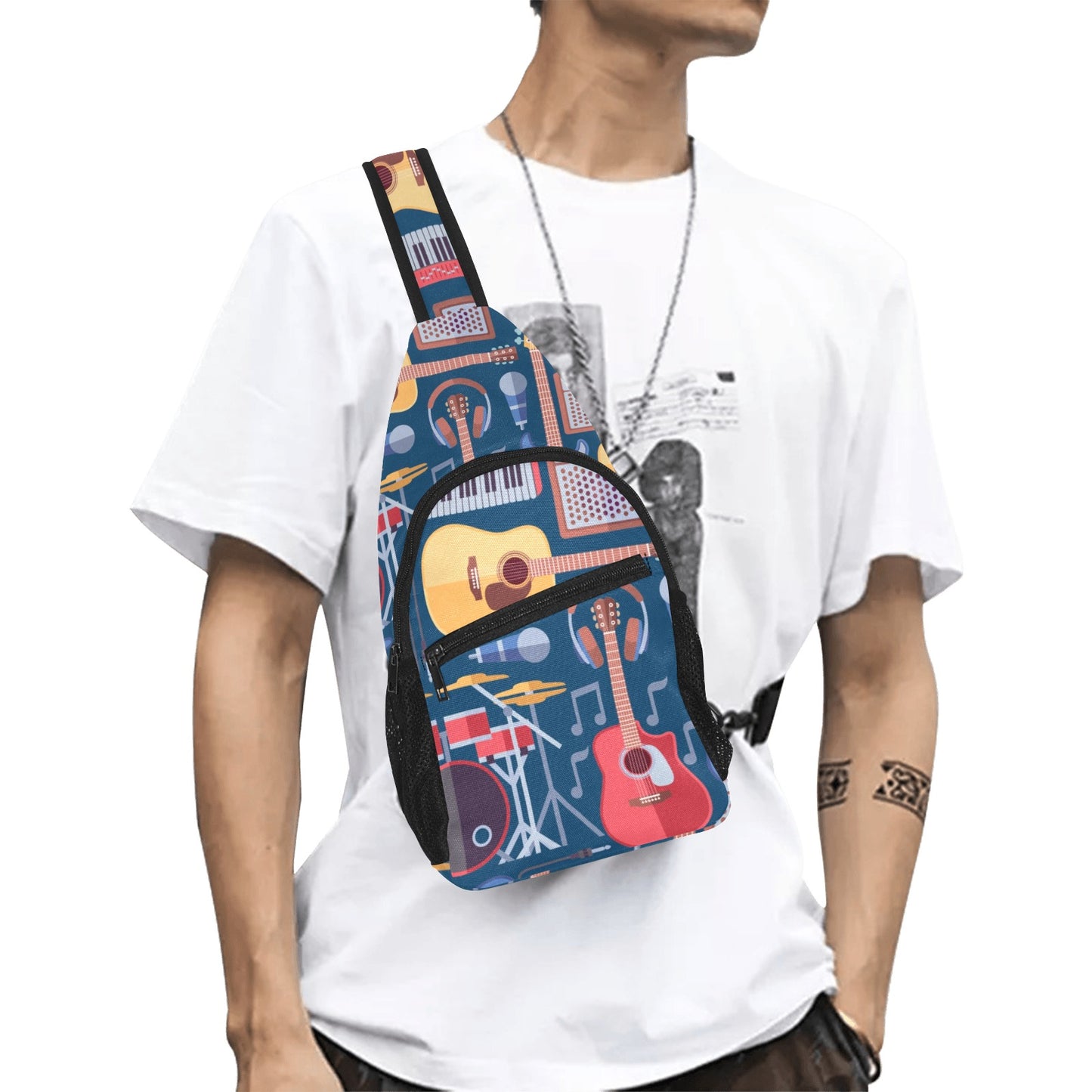 Music Instruments Blue - Chest Bag With Full Print