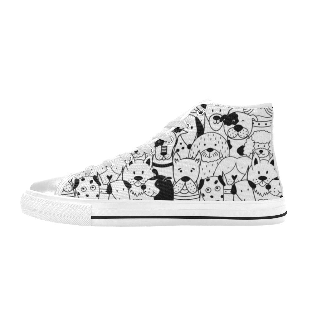 Black And White Dogs - Women's High Top Canvas Shoes