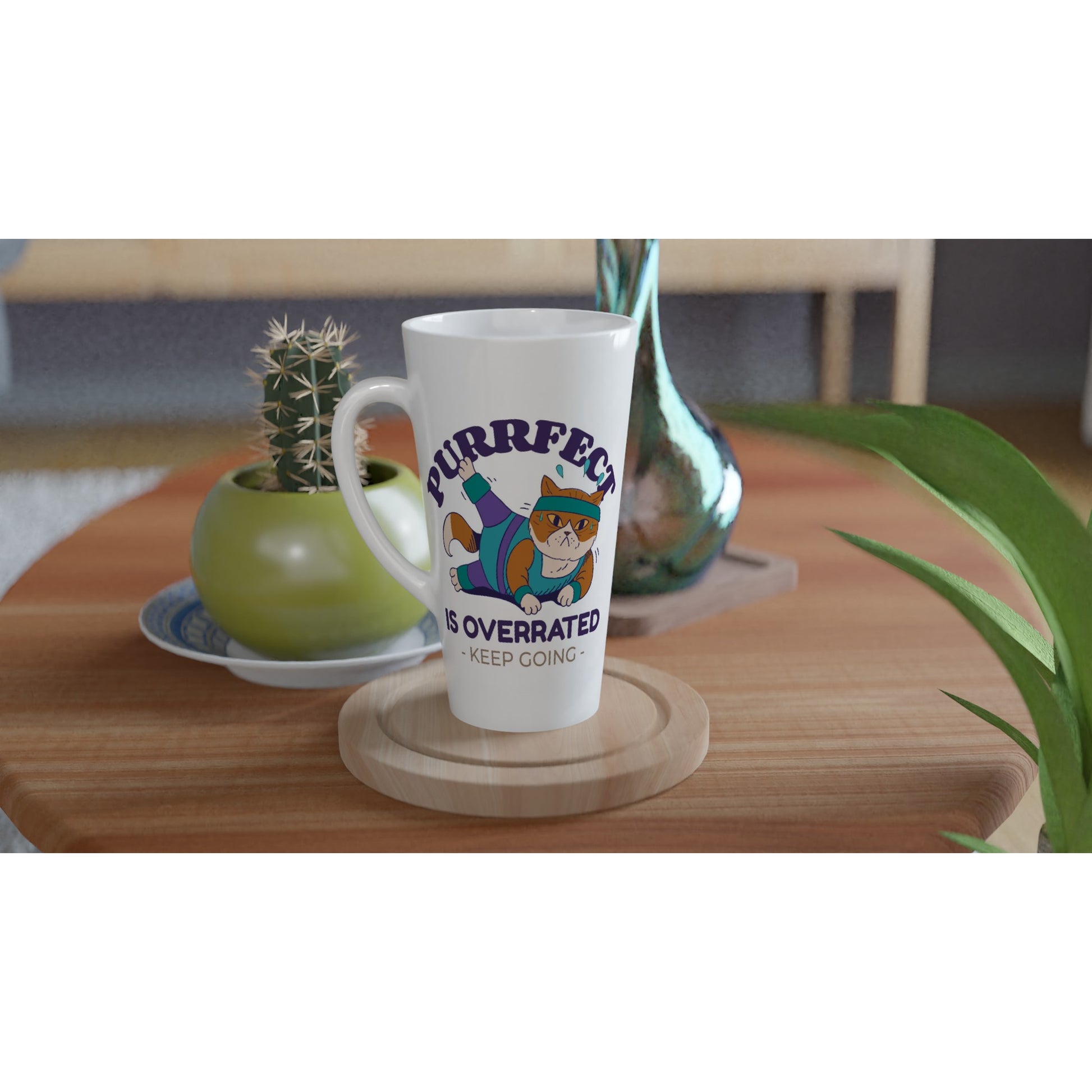 Purrfect Is Overrated - White Latte 17oz Ceramic Mug Latte Mug Motivation