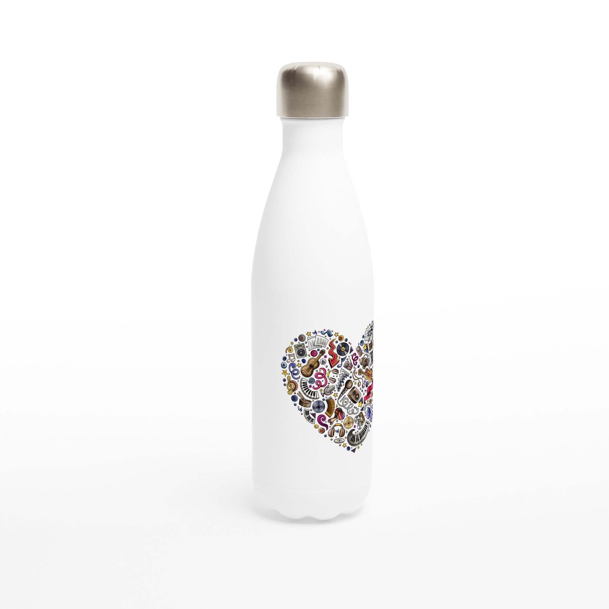 Heart Music - White 17oz Stainless Steel Water Bottle White Water Bottle Love Music