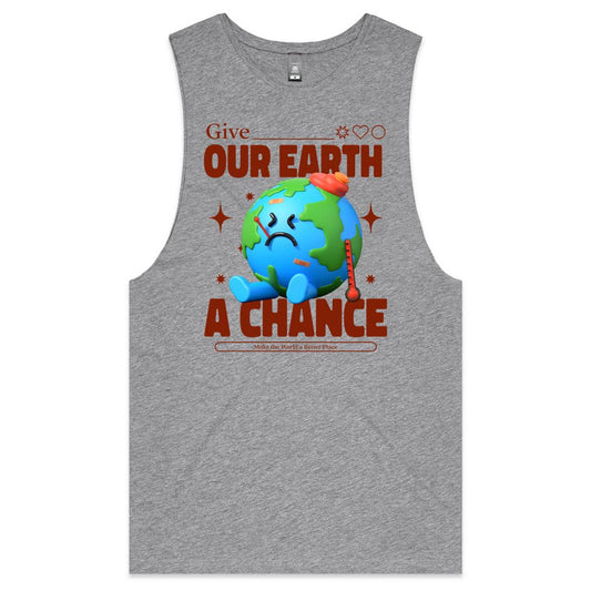 Give Our Earth A Chance - Mens Tank Top Tee Grey Marle Mens Tank Tee Environment