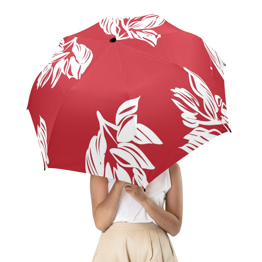 Red Retro Foliage, Hawaiian Flower - Semi-Automatic Foldable Umbrella