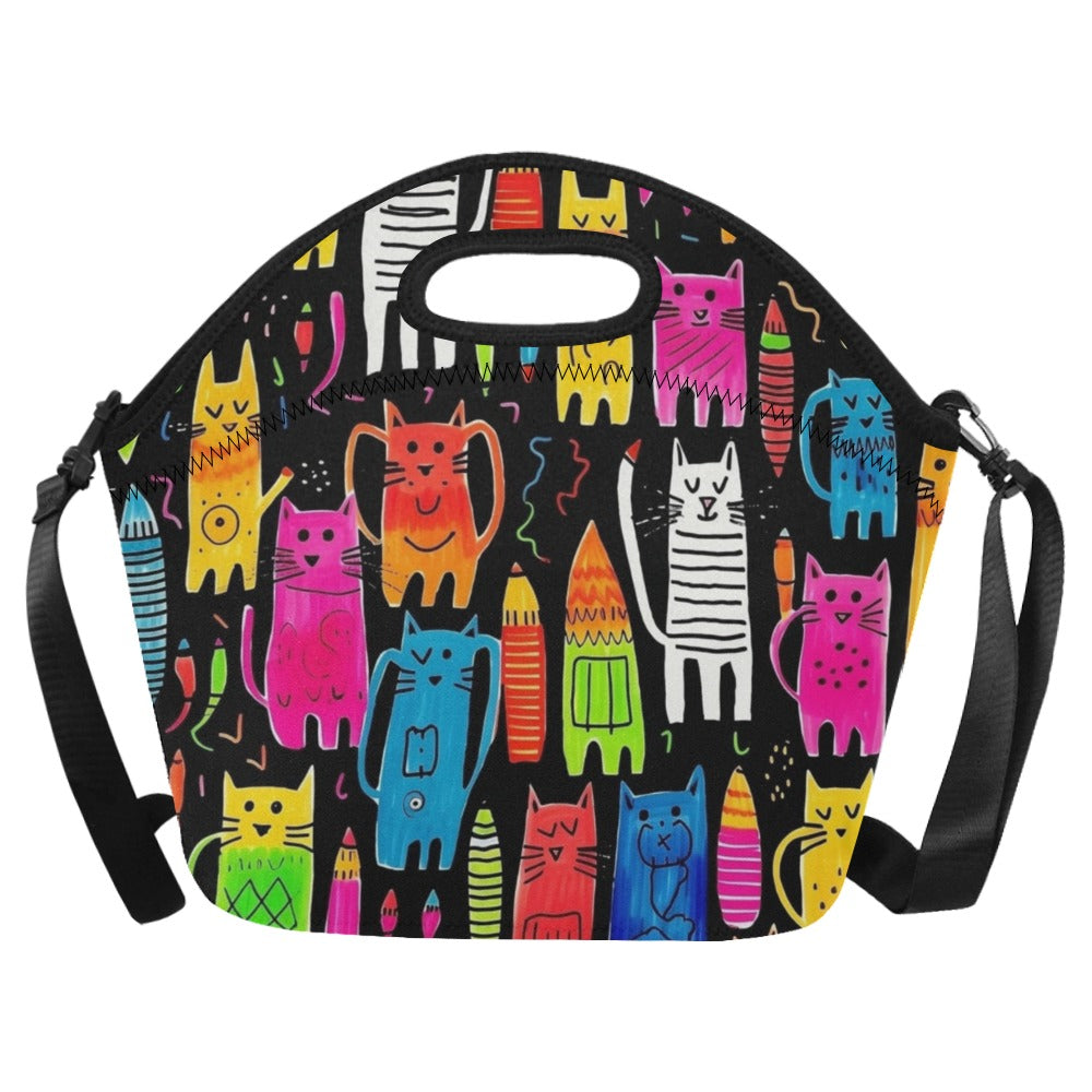 Colourful Cats - Neoprene Lunch Bag/Large