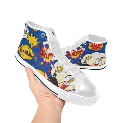 Blue Comic Book - Kids High Top Canvas Shoes