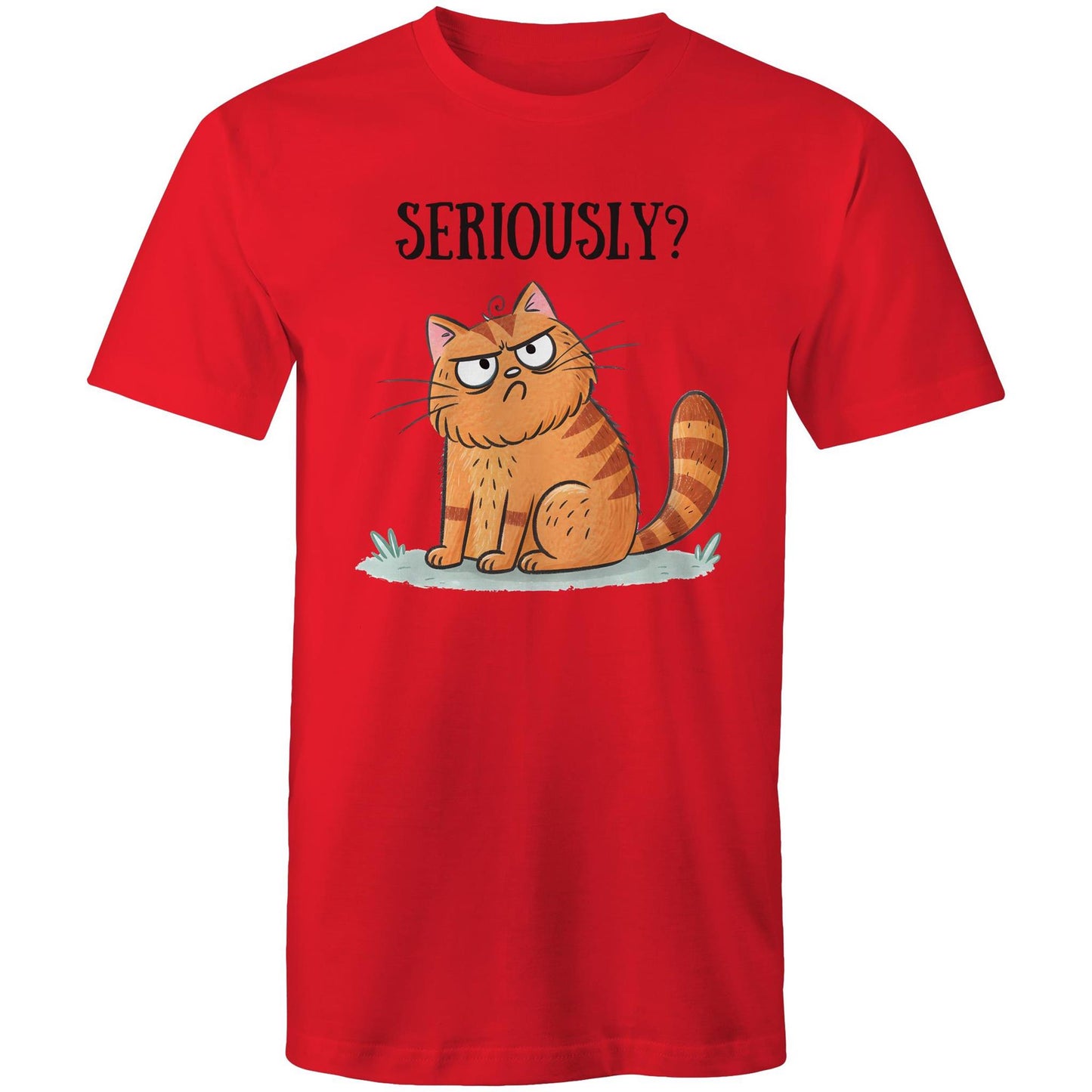 Cat Seriously? - Mens T-Shirt Red Mens T-shirt animal Printed In Australia