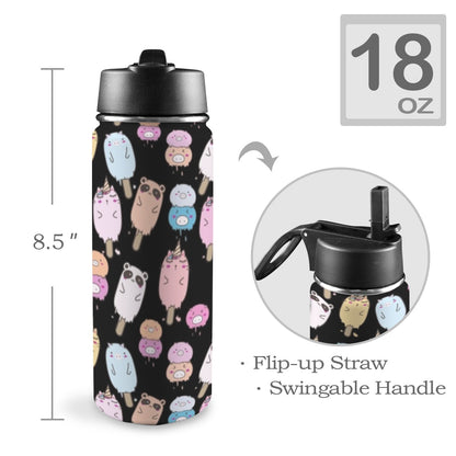 Cute Animal Ice Blocks - Insulated Water Bottle with Straw Lid (18oz) Insulated Water Bottle with Swing Handle Printed Offshore