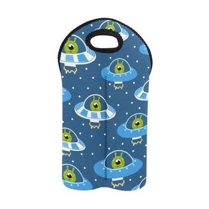 Cute Aliens in UFOs - 2-Bottle Neoprene Wine Bag 2 Bottle Wine Bag Printed Offshore Sci Fi