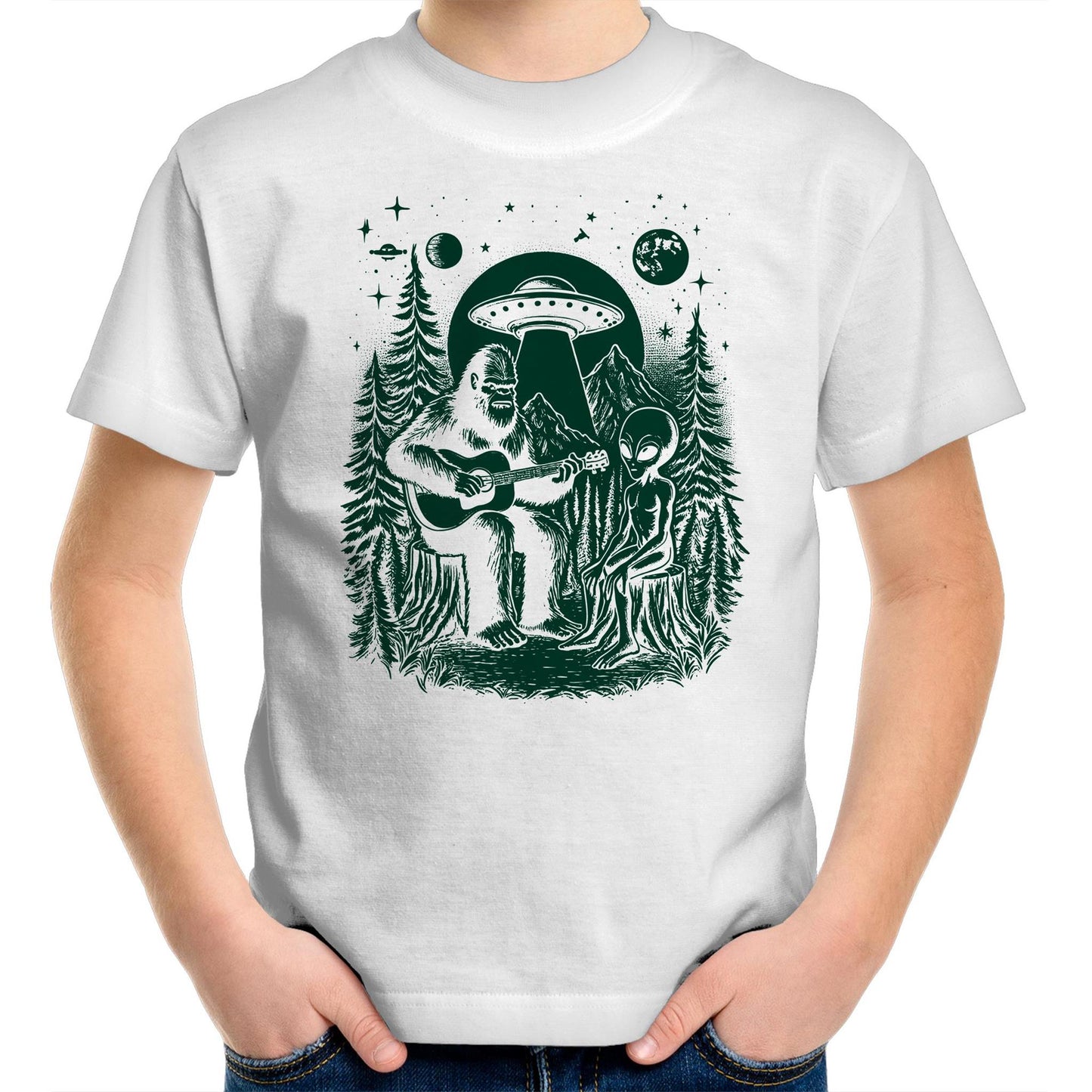 Alien And Bigfoot Playing Guitar - Kids Youth T-shirt