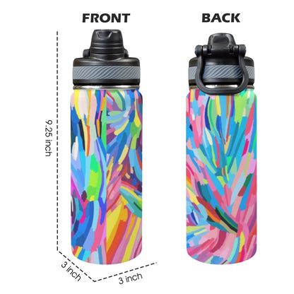 Brushstrokes - Insulated Water Bottle with Dual-Use Lid (18oz)