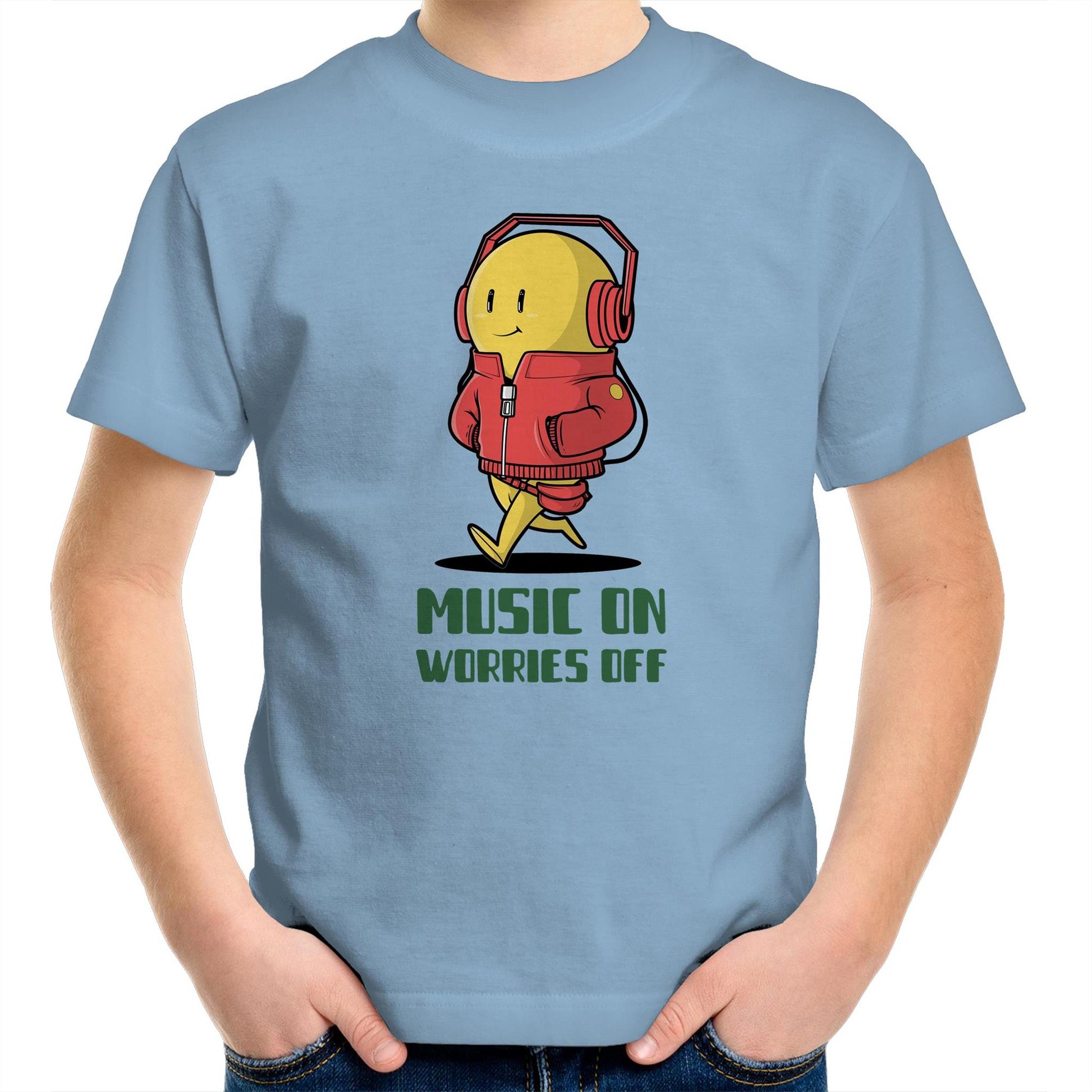 Music On, Worries Off - Kids Youth T-Shirt Carolina Blue Kids Youth T-shirt Music