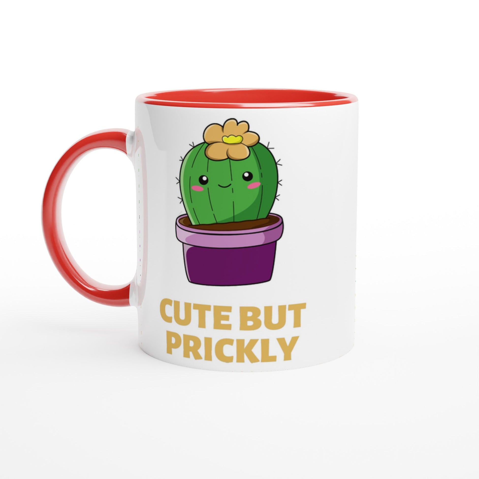 Cactus, Cute But Prickly - White 11oz Ceramic Mug with Colour Inside Ceramic Red Colour 11oz Mug Globally Fulfilled Plants