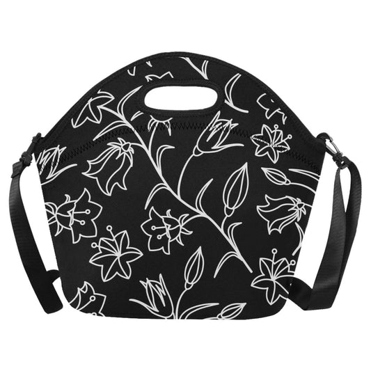 Black And White Floral - Neoprene Lunch Bag/Large