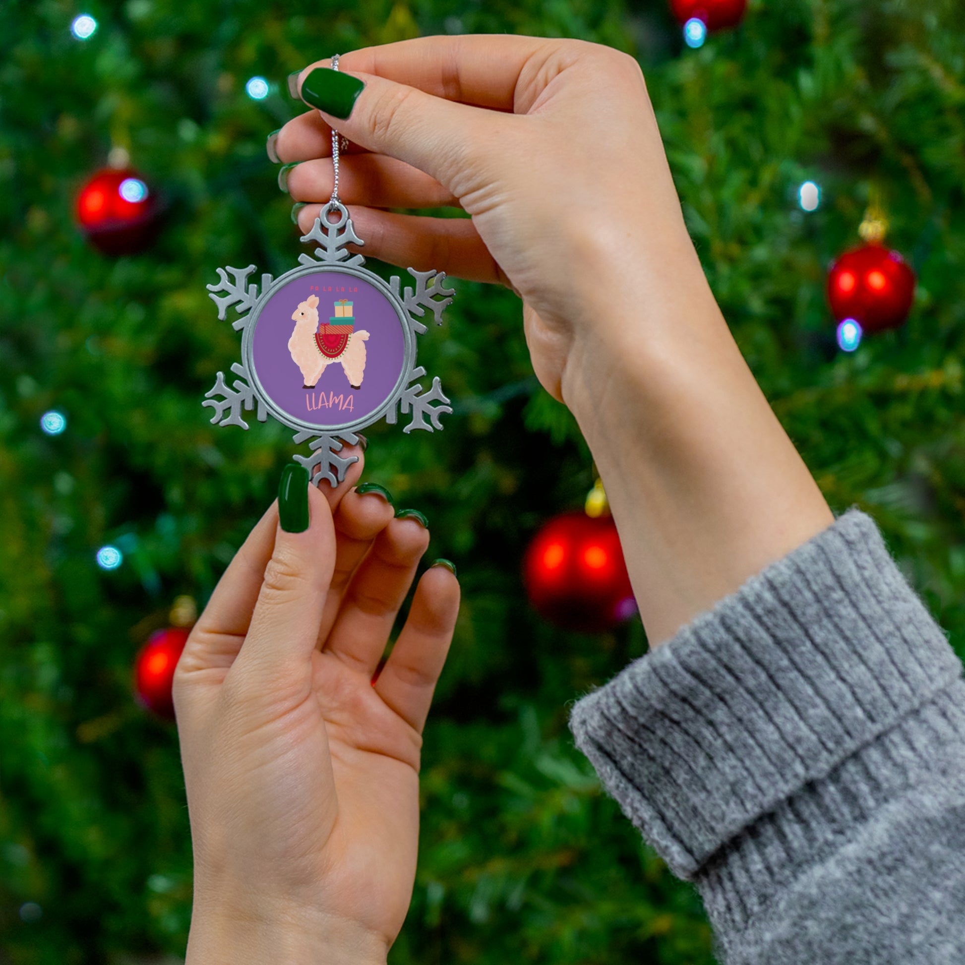 Fa La La La Llama - Pewter Snowflake Ornament Christmas Ornament