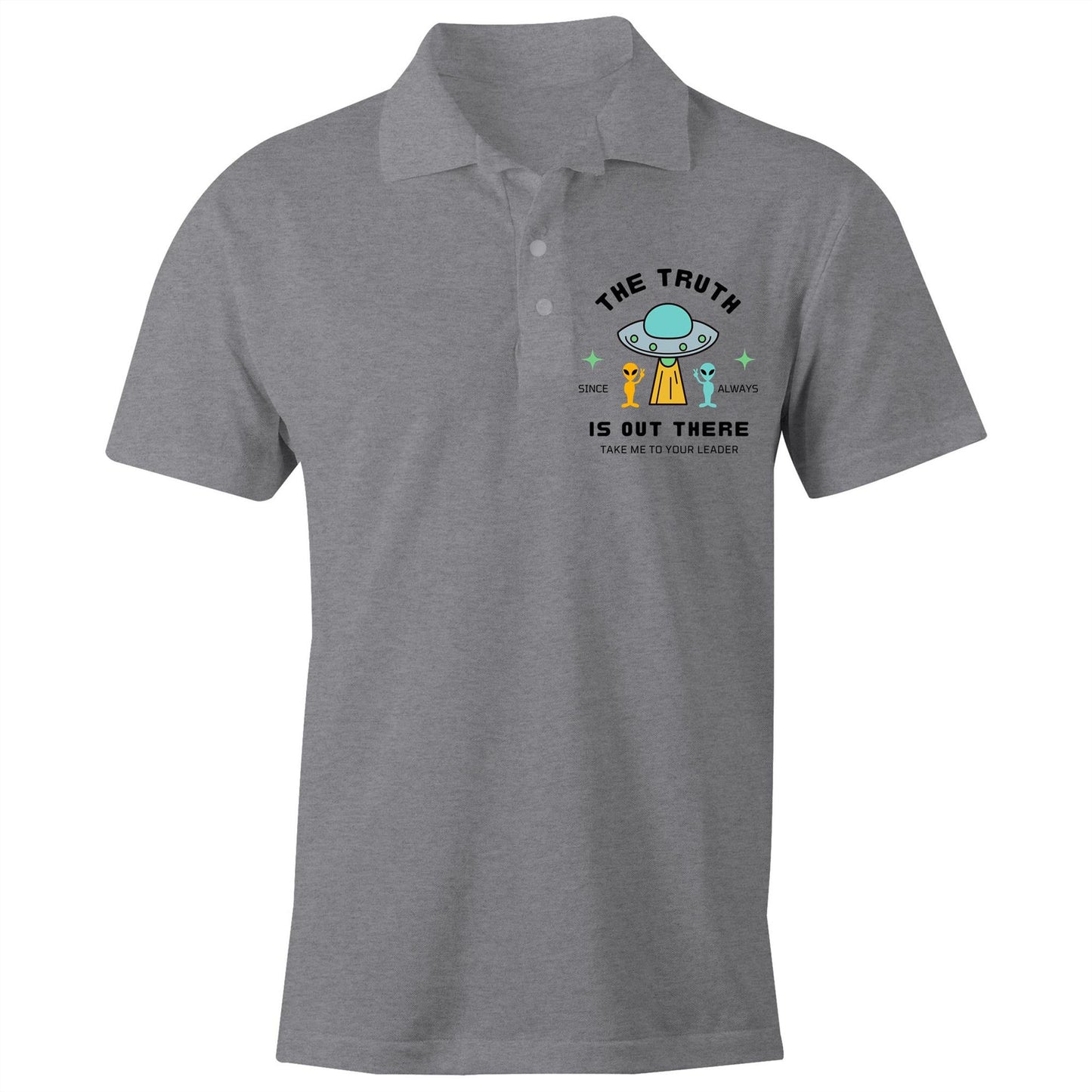The Truth Is Out There - Chad S/S Polo Shirt, Printed Grey Marle Polo Shirt Sci Fi