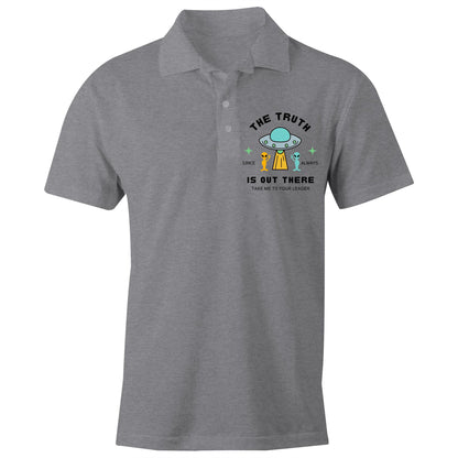 The Truth Is Out There - Chad S/S Polo Shirt, Printed Grey Marle Polo Shirt Sci Fi