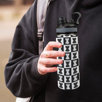 Chess Black And White - Insulated Water Bottle with Dual-Use Lid (18oz) Insulated Water Bottle with Dual-Use Lid (18oz) Chess Games Printed Offshore