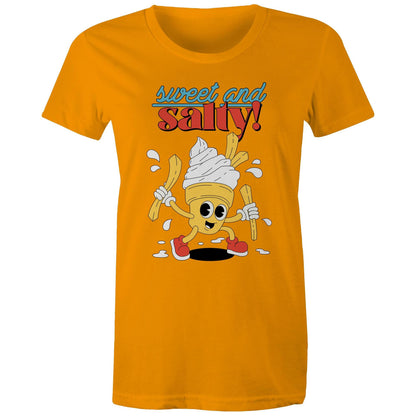 Sweet And Salty, Ice Cream And Fries - Womens T-shirt Orange Womens T-shirt Food Printed In Australia