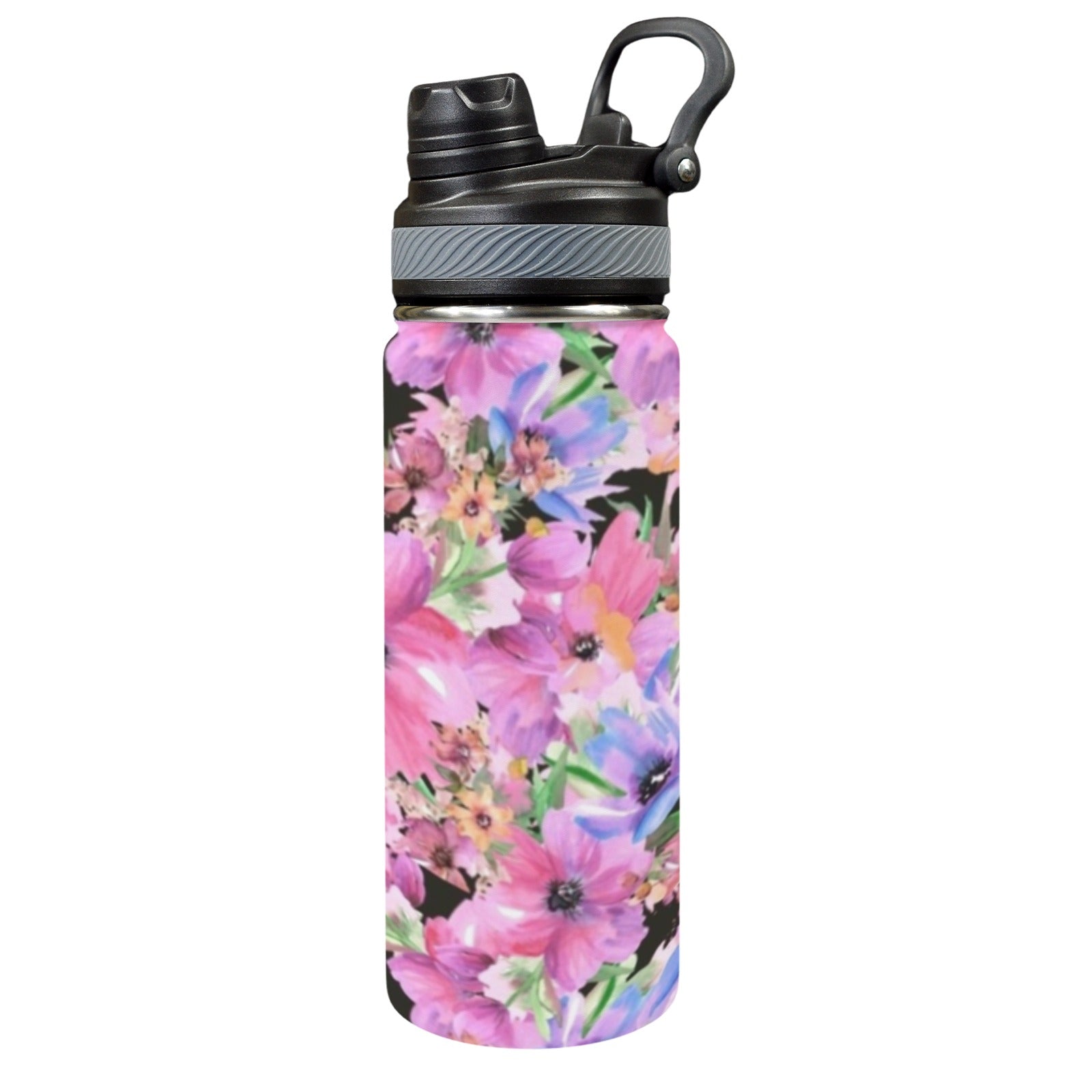 Bright Pink Floral - Insulated Water Bottle with Dual-Use Lid (18oz) Insulated Water Bottle with Dual-Use Lid (18oz) Printed Offshore