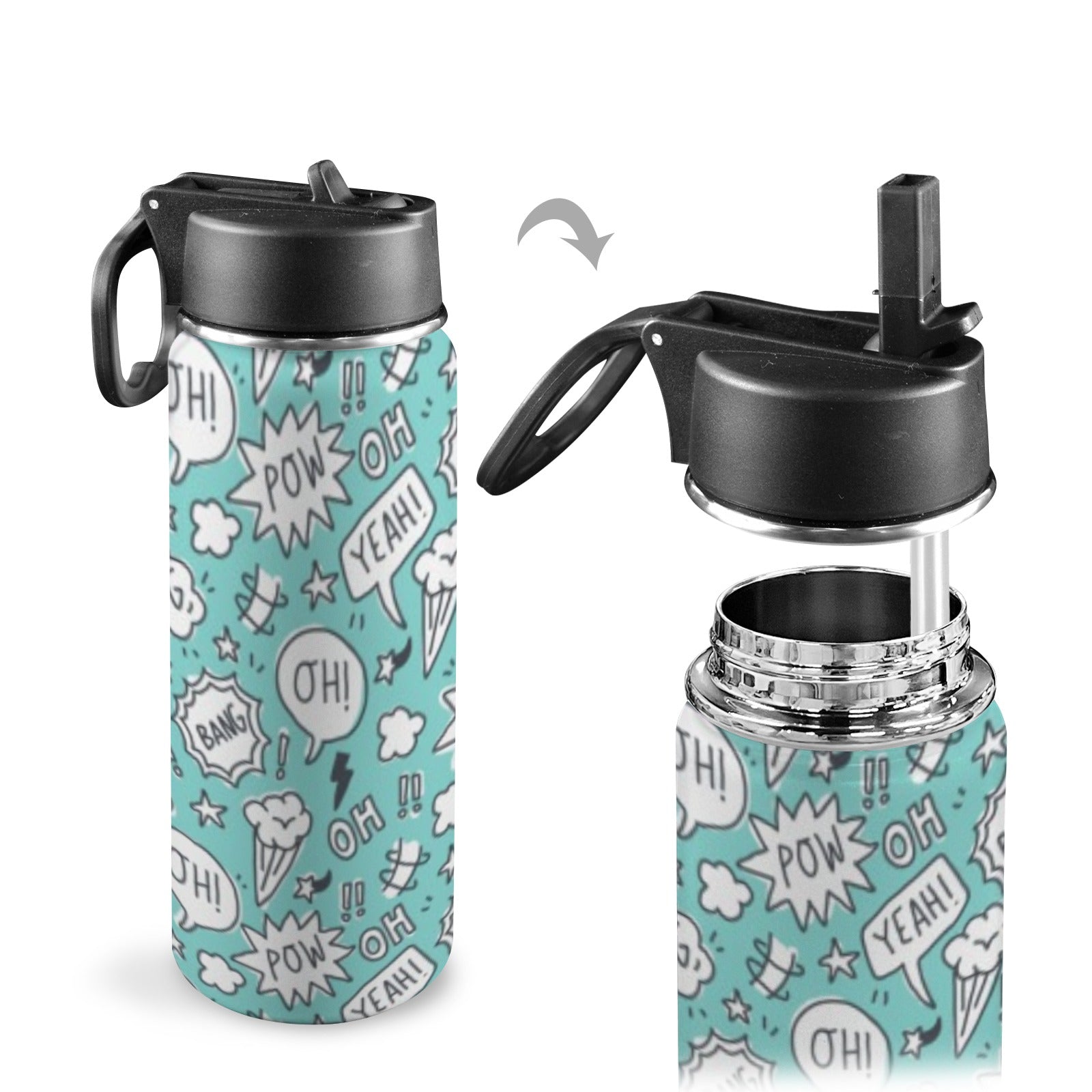 Comic Book Speech Bubbles - Insulated Water Bottle with Straw Lid (18oz) Insulated Water Bottle with Swing Handle
