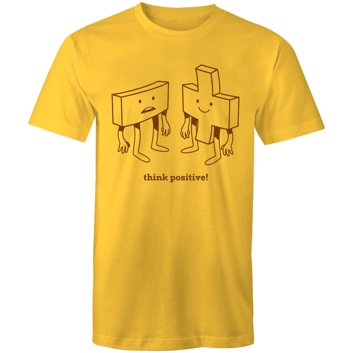 Think Positive, Plus And Minus - Mens T-Shirt Yellow Mens T-shirt Maths Motivation