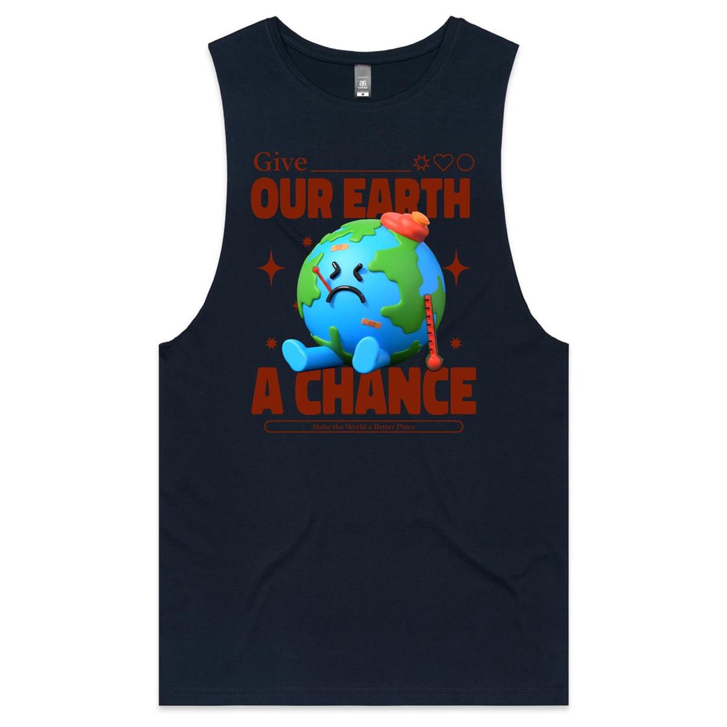 Give Our Earth A Chance - Mens Tank Top Tee Navy Mens Tank Tee Environment