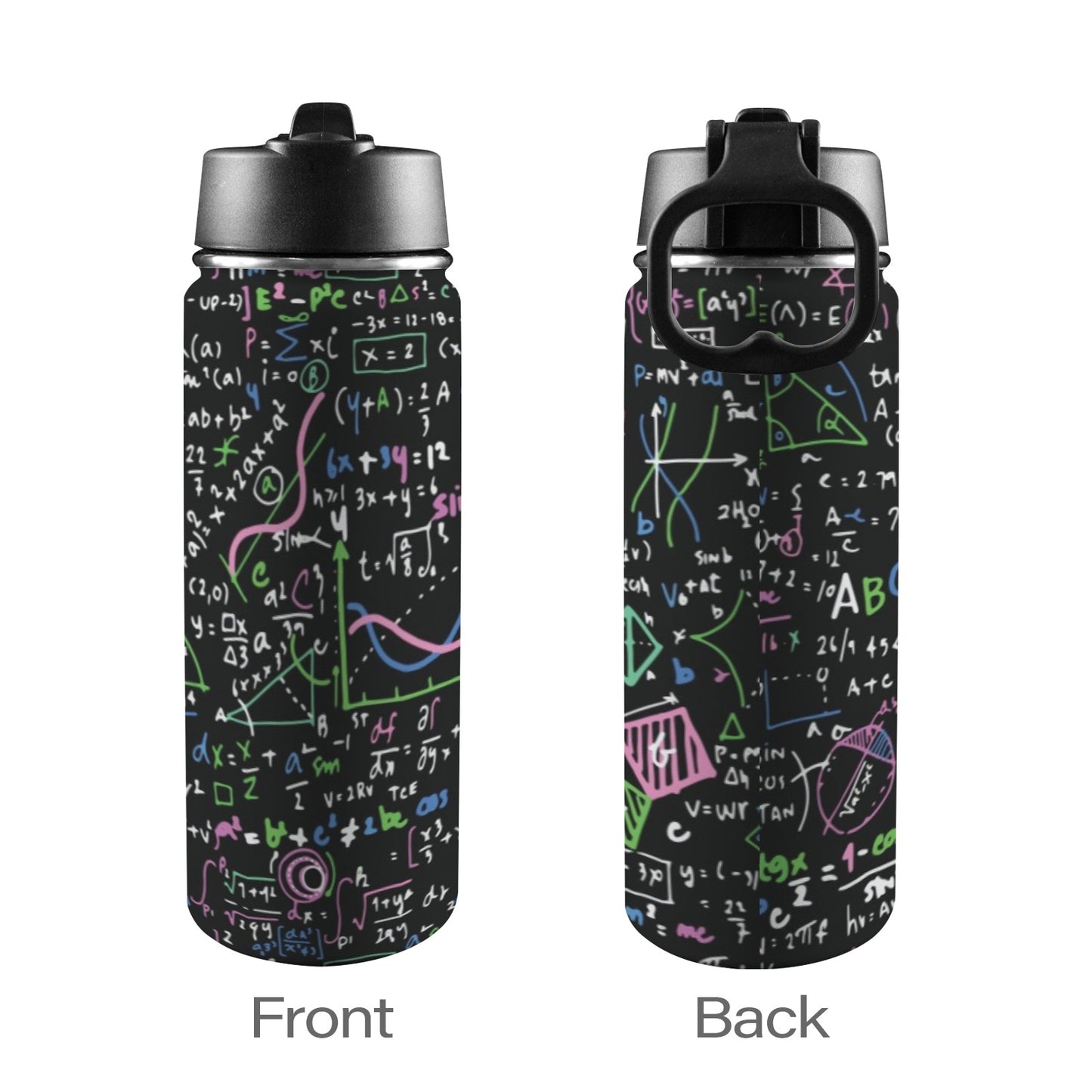 Equations In Green And Pink - Insulated Water Bottle with Straw Lid (18oz) Insulated Water Bottle with Swing Handle Printed Offshore