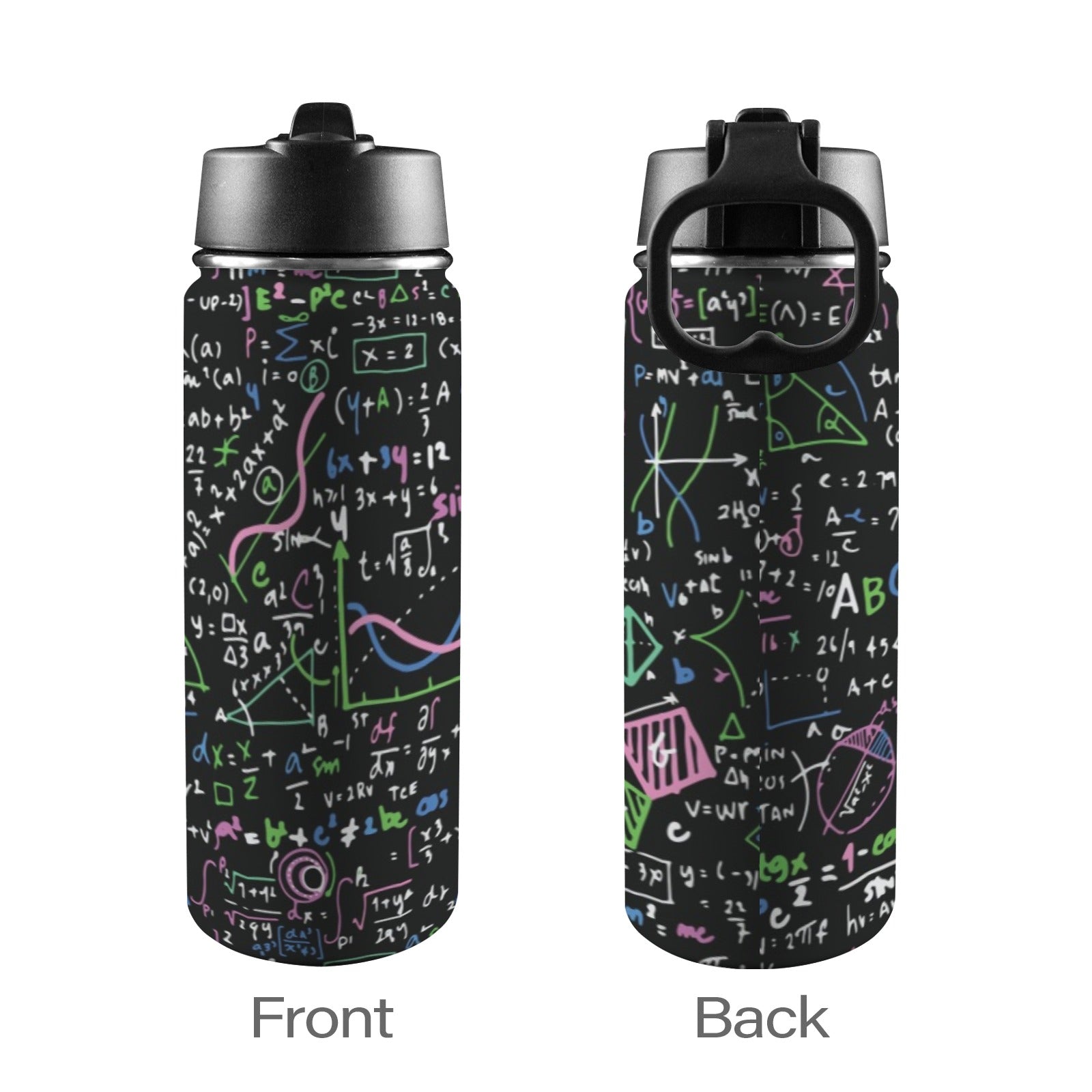 Equations In Green And Pink - Insulated Water Bottle with Straw Lid (18oz) Insulated Water Bottle with Swing Handle