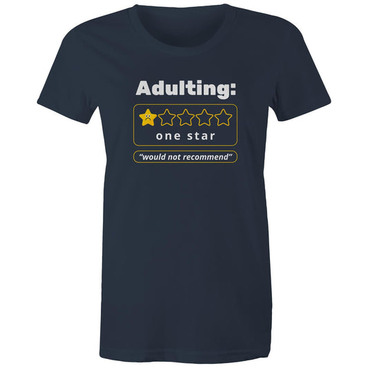 Adulting, One Star - Womens T-shirt Navy Womens T-shirt Printed In Australia