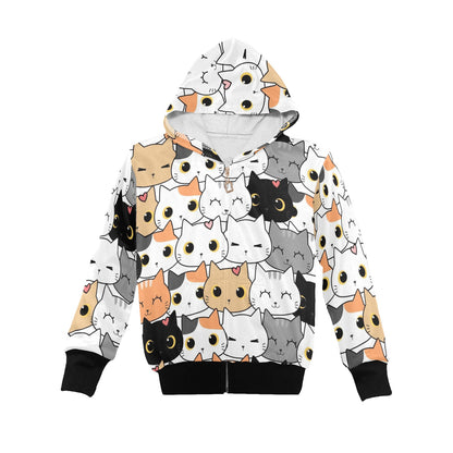 Cute Cartoon Cats - Senior Girls Zip Up Hoodie