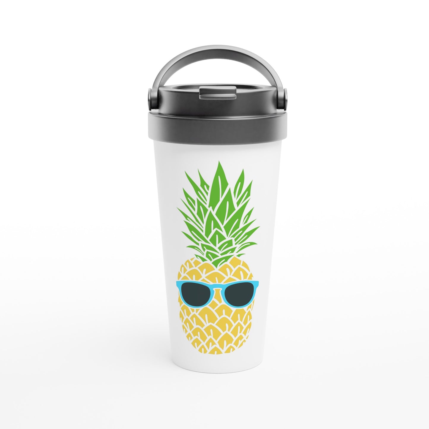 Pineapple With Glasses - White 15oz Stainless Steel Travel Mug Default Title Travel Mug Food Globally Fulfilled