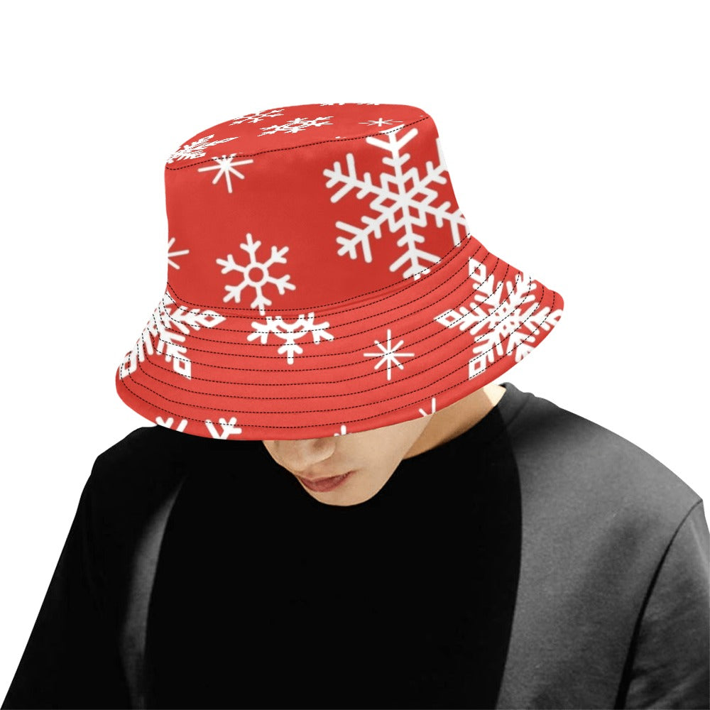 Red Snowflakes, Christmas - Mens Bucket Hat