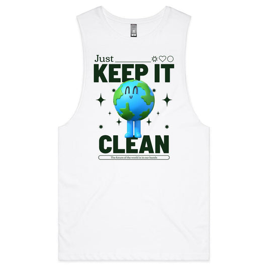 Earth, Just Keep It Clean - Mens Tank Top Tee White Mens Tank Tee