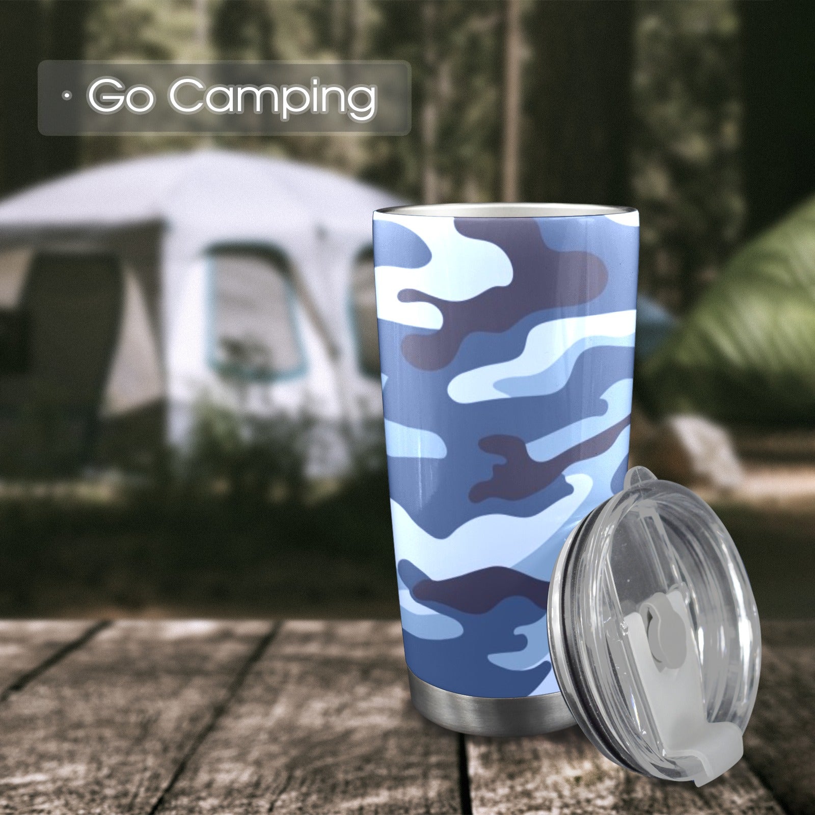 Blue Camouflage - 20oz Travel Mug with Clear Lid Clear Lid Travel Mug