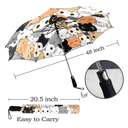 Cute Cartoon Cats - Semi-Automatic Foldable Umbrella