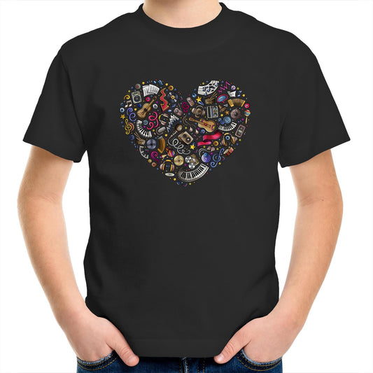 Heart Music - Kids Youth T-Shirt Black Kids Youth T-shirt Music
