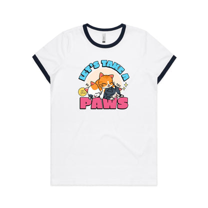 Cat Nap, Let's Take A Paws - Women's Ringer Tee